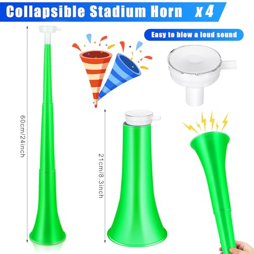Sosation 4 Pieces Collapsible Stadium Horn 24 Inch Vuvuzela Plastic Trumpet Horn Blow Noisemakers for Sporting Events Football Games Sports Party Supplies Favors AccessoriesGreen - Image 5