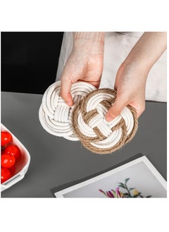 XiuWoo Woven Cotton Thread Jute Coaster, 4 Pack Weave Rope Cup Mat Pad Handmade Drink Coaster for Holiday Daily Home Kitchen Office Housewarming Party Table Decor  - Image 3