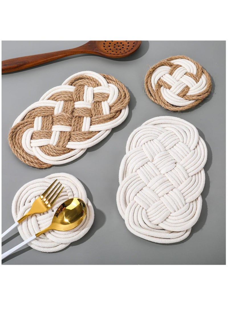 شو وو Woven Cotton Thread Jute Coaster, 4 Pack Weave Rope Cup Mat Pad Handmade Drink Coaster for Holiday Daily Home Kitchen Office Housewarming Party Table Decor - Image 1