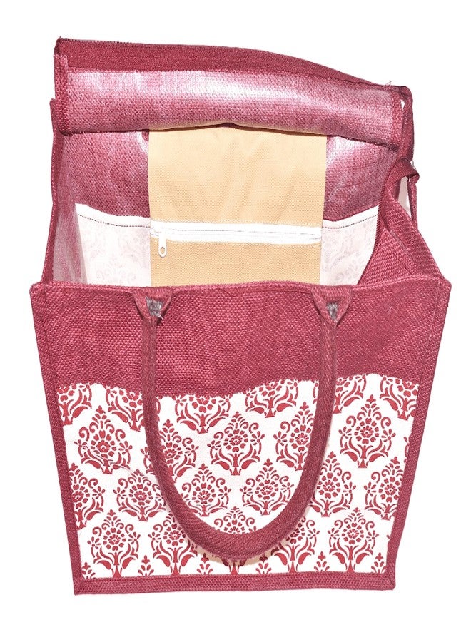 Daffodil Jute Bags for Men & Women Tote Bag Shoulder Bag Zipper Closure Jute Bag-Reusable Tiffin Shopping Grocery Multipurpose Hand Bag with Zip & Handle (Maroon) - Image 5