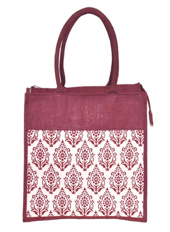 Daffodil Jute Bags for Men & Women Tote Bag Shoulder Bag Zipper Closure Jute Bag-Reusable Tiffin Shopping Grocery Multipurpose Hand Bag with Zip & Handle (Maroon) - Image 1