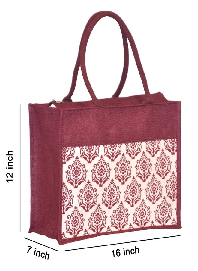 Daffodil Jute Bags for Men & Women Tote Bag Shoulder Bag Zipper Closure Jute Bag-Reusable Tiffin Shopping Grocery Multipurpose Hand Bag with Zip & Handle (Maroon) - Image 2