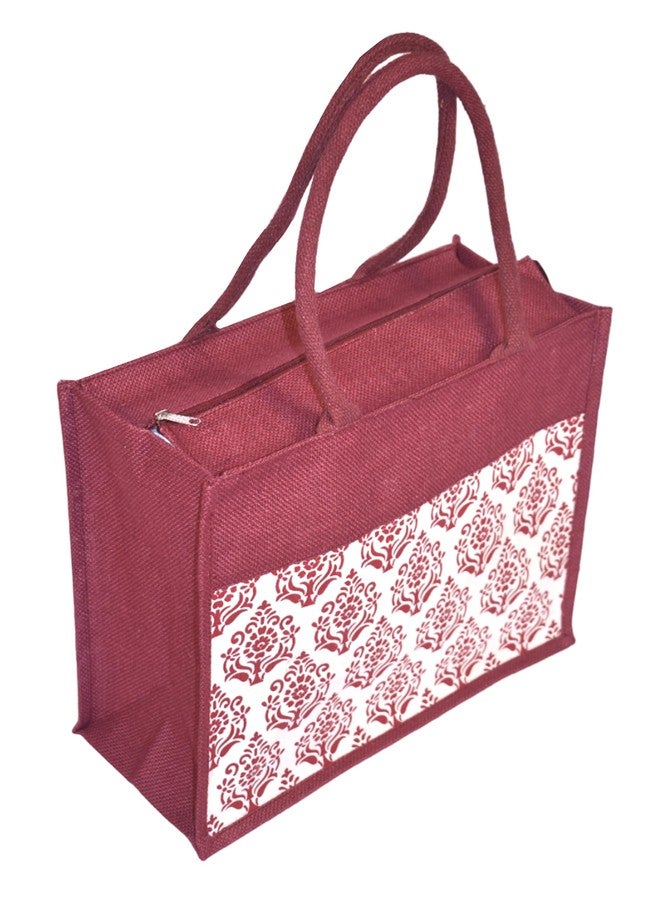 Daffodil Jute Bags for Men & Women Tote Bag Shoulder Bag Zipper Closure Jute Bag-Reusable Tiffin Shopping Grocery Multipurpose Hand Bag with Zip & Handle (Maroon) - Image 3