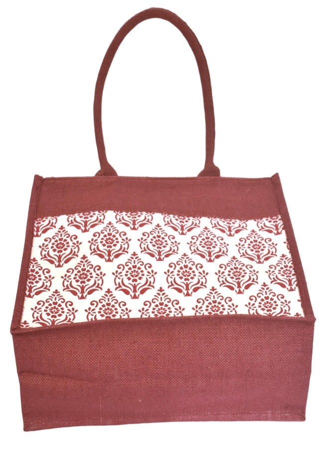 Daffodil Jute Bags for Men & Women Tote Bag Shoulder Bag Zipper Closure Jute Bag-Reusable Tiffin Shopping Grocery Multipurpose Hand Bag with Zip & Handle (Maroon) - Image 4