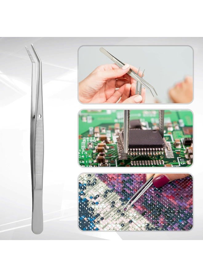 Honoson Stainless Steel Tweezers Curved Serrated Tip Multipurpose Tweezers Sewing Machine Tweezers for Crafts Silver (10) - Image 2