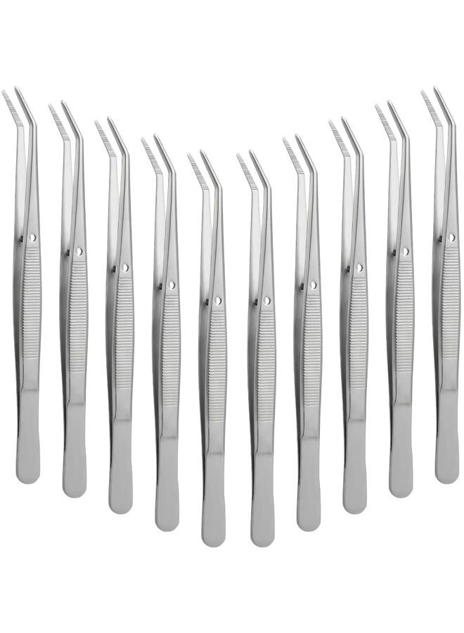 Honoson Stainless Steel Tweezers Curved Serrated Tip Multipurpose Tweezers Sewing Machine Tweezers for Crafts Silver (10) - Image 1