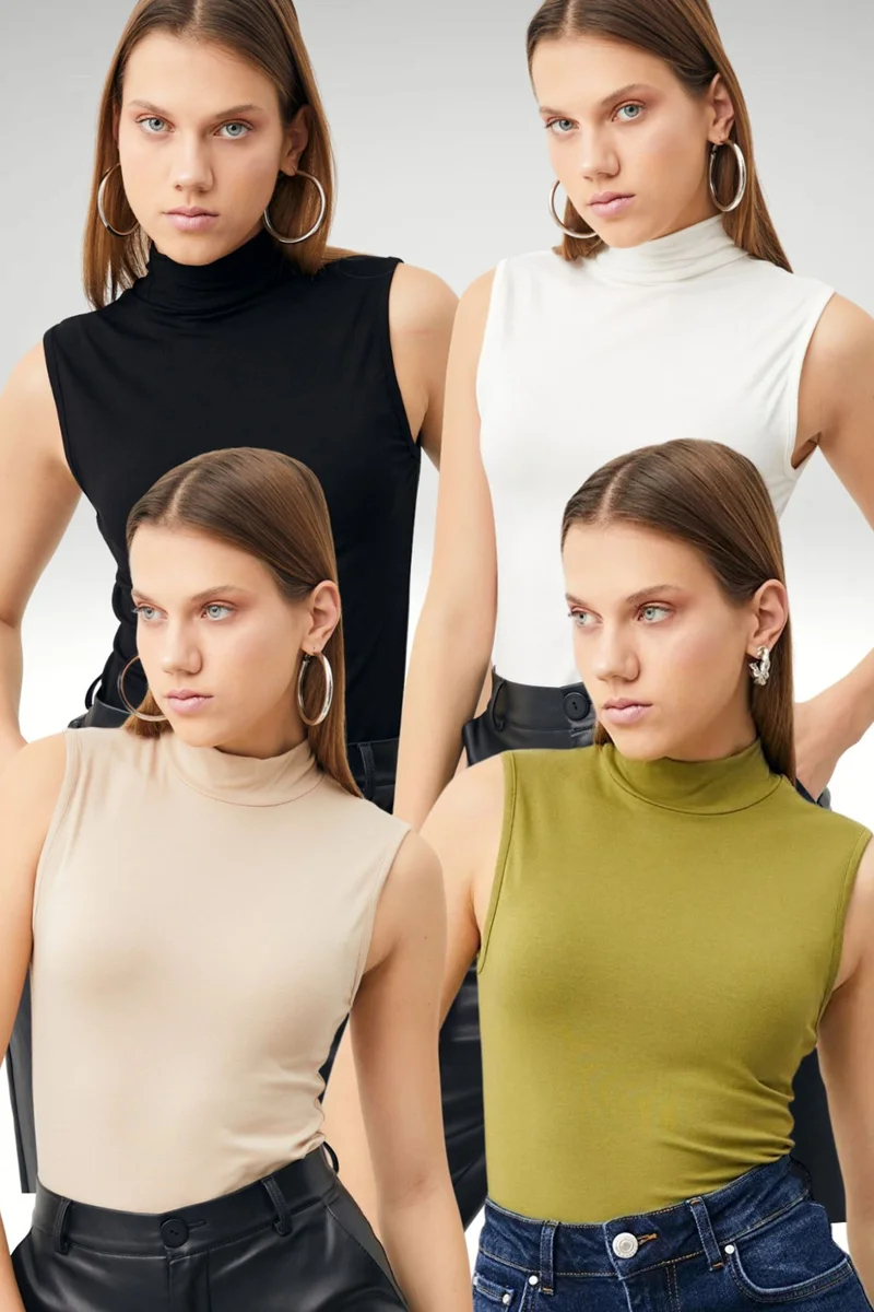 بيبانتولون BIPANTOLON Women's 4-Pack Half Turtleneck Bodysuits