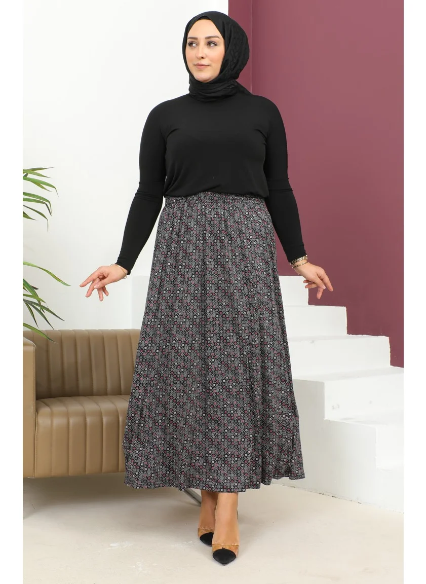 سيفا ميرفي Plus Size Elastic Waist Patterned Skirt 2830D-03 Pink