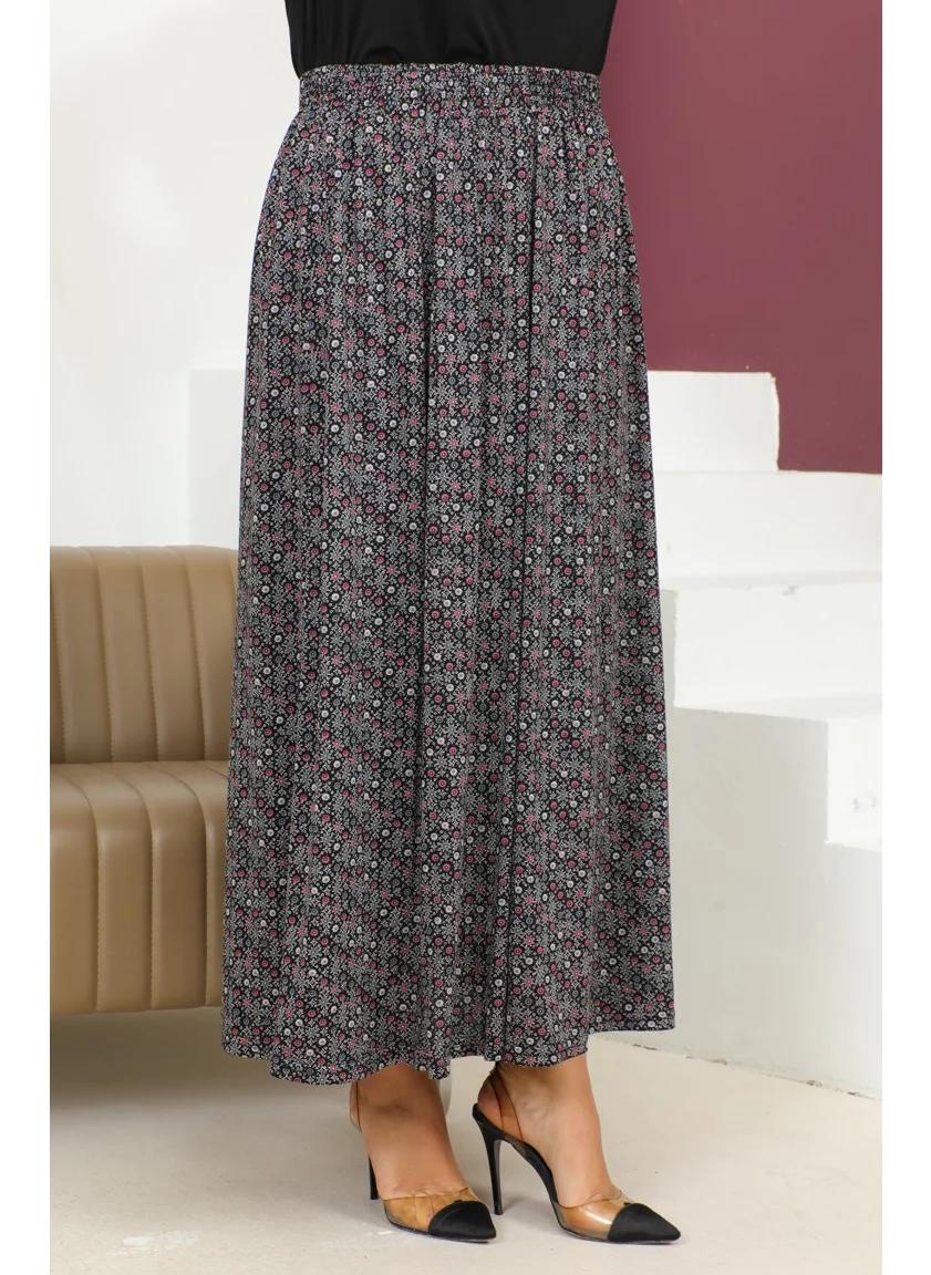 سيفا ميرفي Plus Size Elastic Waist Patterned Skirt 2830D-03 Pink