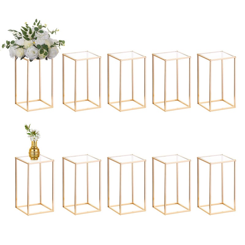 Nuptio 10 Pcs Gold Vase Metal Column Stand Road Lead Geometric Centerpiece Vase for Tables, 15Â¾ inch Tall Floor Vases Decorative Tall Flower Rack for Home Event Party Wedding Decorations for Reception - Image 1