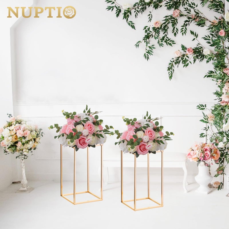 Nuptio 10 Pcs Gold Vase Metal Column Stand Road Lead Geometric Centerpiece Vase for Tables, 15Â¾ inch Tall Floor Vases Decorative Tall Flower Rack for Home Event Party Wedding Decorations for Reception - Image 3