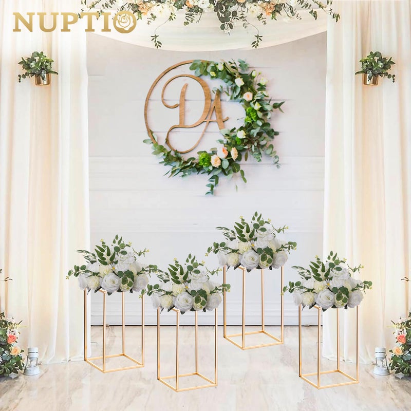 Nuptio 10 Pcs Gold Vase Metal Column Stand Road Lead Geometric Centerpiece Vase for Tables, 15Â¾ inch Tall Floor Vases Decorative Tall Flower Rack for Home Event Party Wedding Decorations for Reception - Image 2