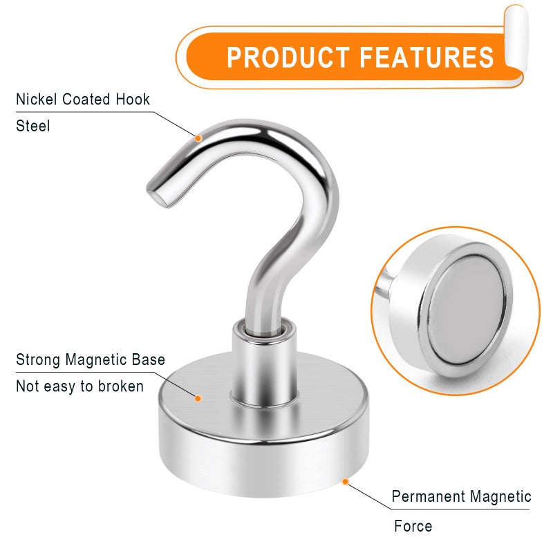 MIKEDE N52 Magnetic Hooks for Outdoor Hanging Brackets, 30Lbs High Power Magnetic Hooks Heavy Duty, Strong Magnets with Hooks for Hanging, Magnetic Hanger Cruise Hooks for Kitchen, Garage, Pack of 6 - Image 4