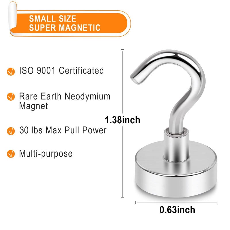 MIKEDE N52 Magnetic Hooks for Outdoor Hanging Brackets, 30Lbs High Power Magnetic Hooks Heavy Duty, Strong Magnets with Hooks for Hanging, Magnetic Hanger Cruise Hooks for Kitchen, Garage, Pack of 6 - Image 2