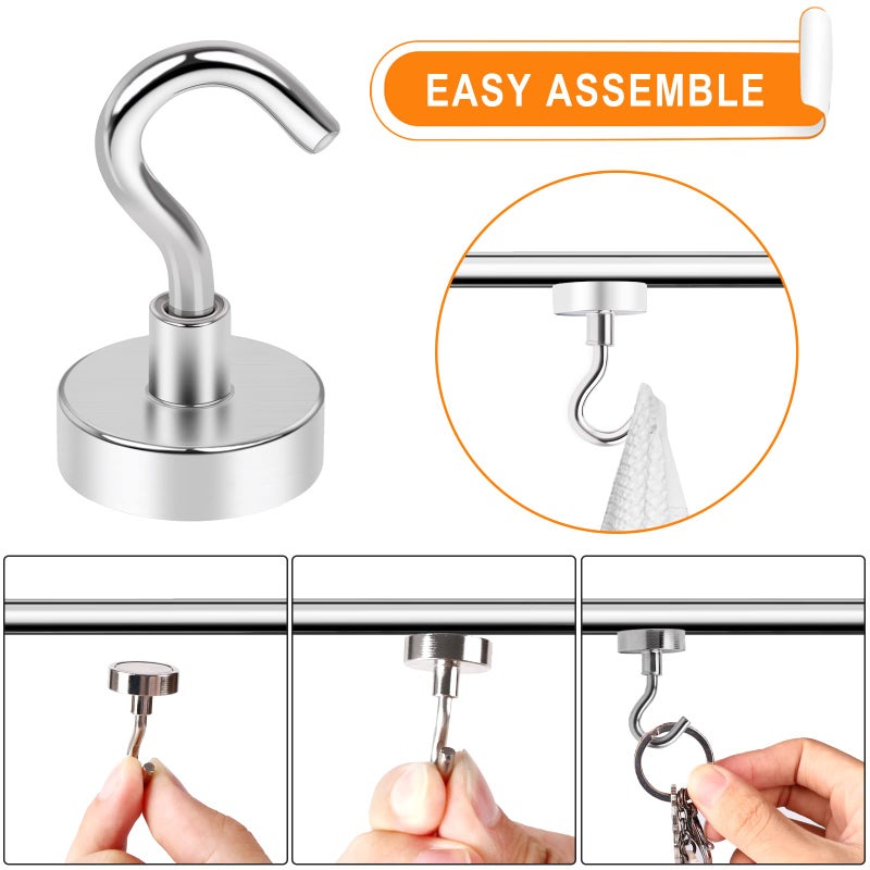 MIKEDE N52 Magnetic Hooks for Outdoor Hanging Brackets, 30Lbs High Power Magnetic Hooks Heavy Duty, Strong Magnets with Hooks for Hanging, Magnetic Hanger Cruise Hooks for Kitchen, Garage, Pack of 6 - Image 5