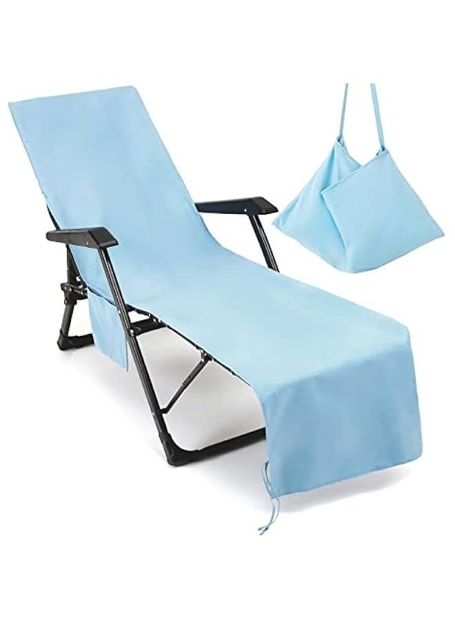 Chaise Lounge Pool Chair Cover Beach Towel Fitted Elastic Pocket Won't Slide (Sky Blue)  - Image 1