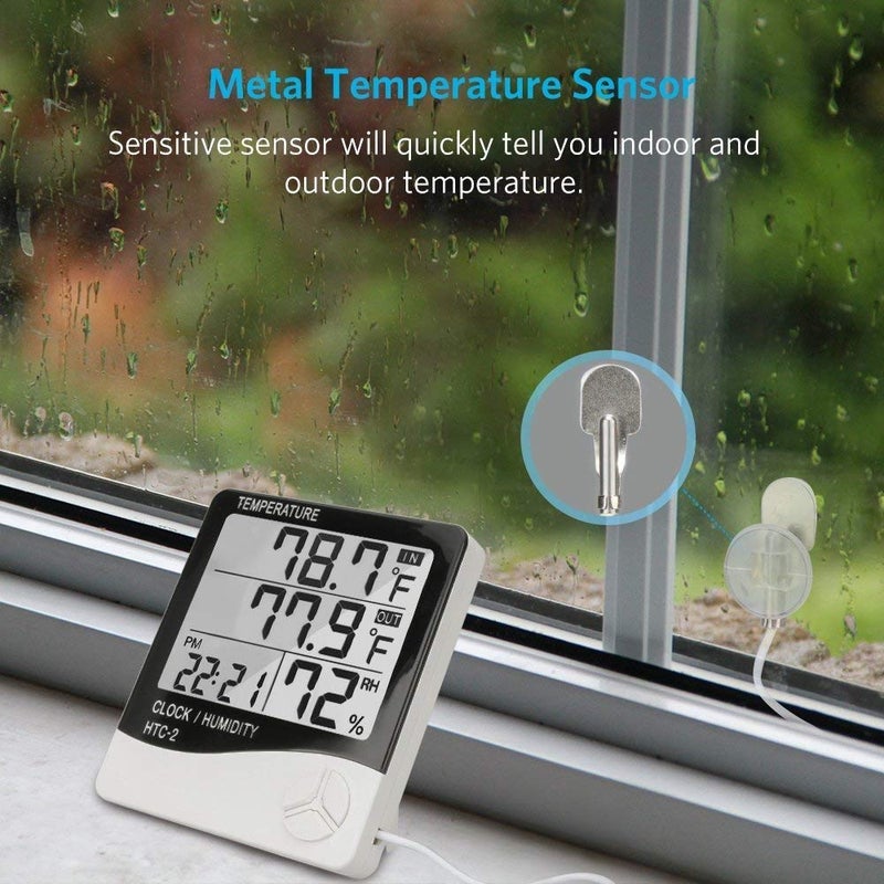 LABART HTC-2 مقياس الرطوبة ودرجة الحرارة الرقمي مع شاشة LCD وساعة - Image 4