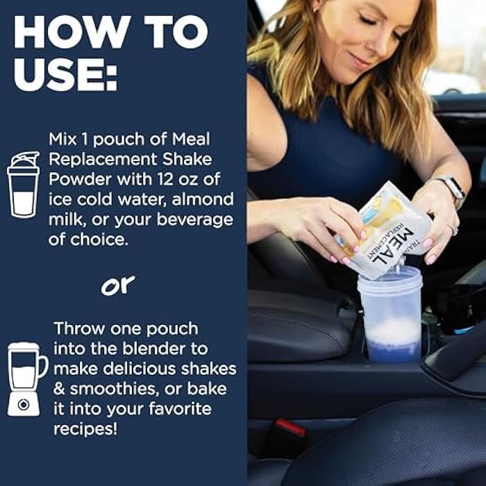 TransformHQ Meal Replacement Shake Variety Box With Pink Shaker, 7 Single-Serving Shake Packs - Image 3
