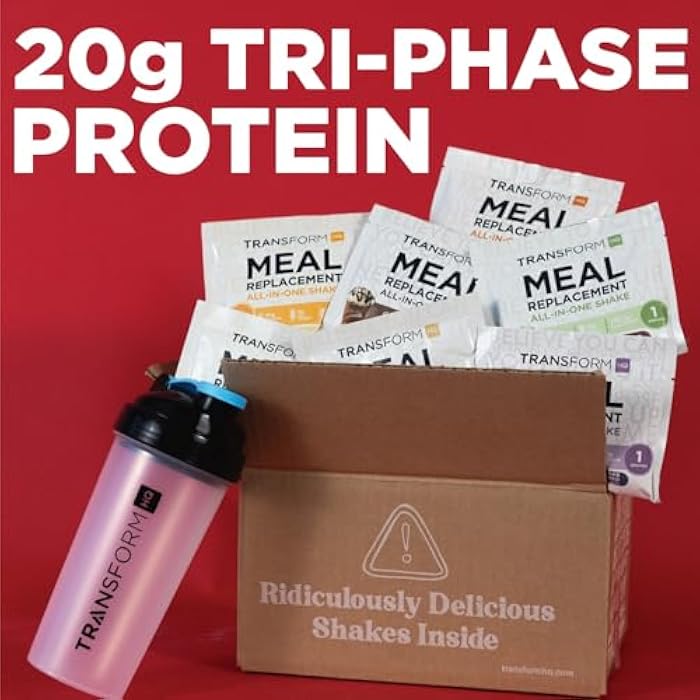 TransformHQ Meal Replacement Shake Variety Box With Pink Shaker, 7 Single-Serving Shake Packs - Image 2