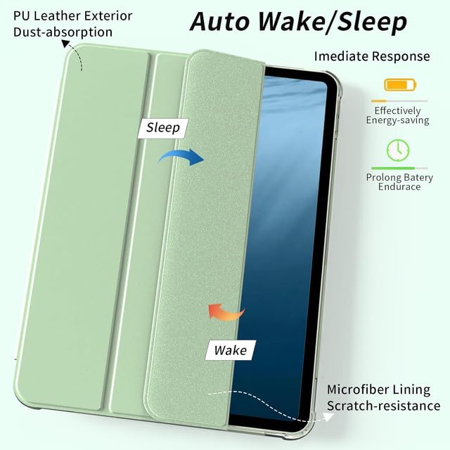 Boxome Tablet Case Cover for Apple iPad Pro 11 inch (M5/M4) [Auto Sleep/Wake Cover] [Pencil Holder] [Trifold Stand][Frosted Back] - Macha Green - Image 4