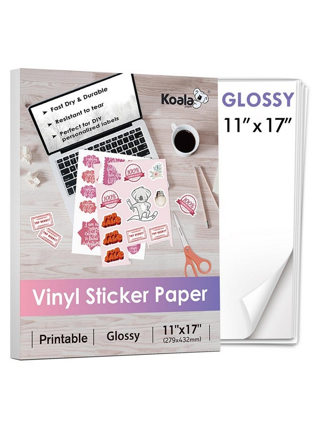 KOALA PAPER Koala Printable Vinyl Sticker Paper For Inkjet Printer 11X17 Inch 10 Sheets White Glossy Sticker Paper Waterproof Sticker Printer Paper Tearresistant Removable - Image 1