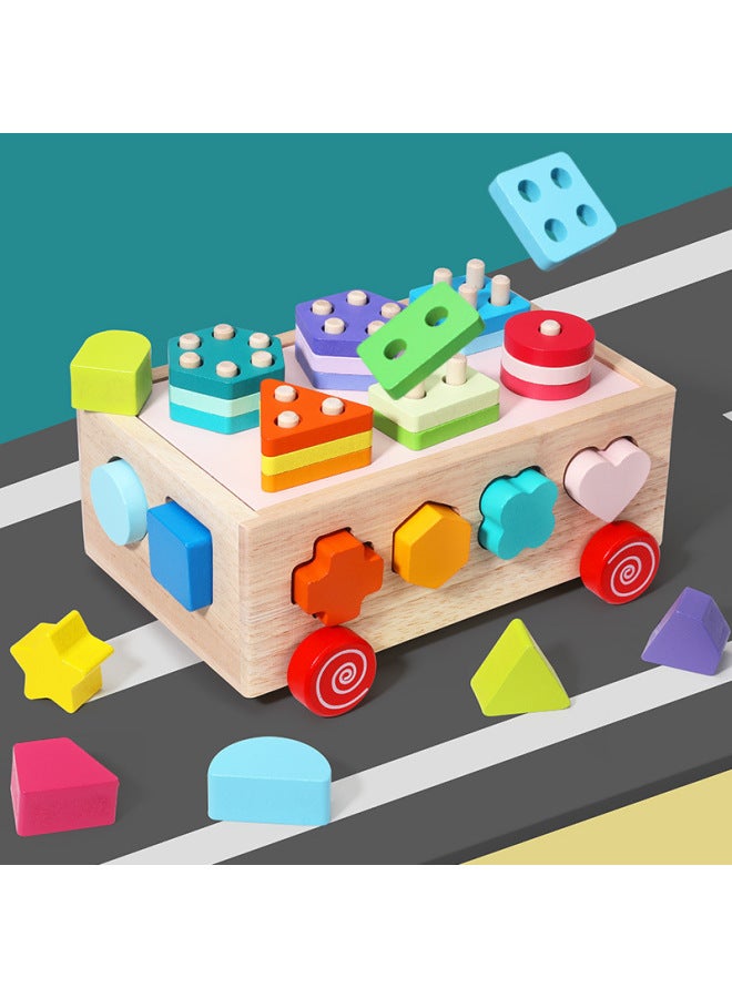 Cpc Children's Educational Toys Farm Radish Toy Shape Matching Product Wooden Intelligence Car Baby 1-3 Years Old-Color:05 Colorful Set Column Intelligence Box - Image 1