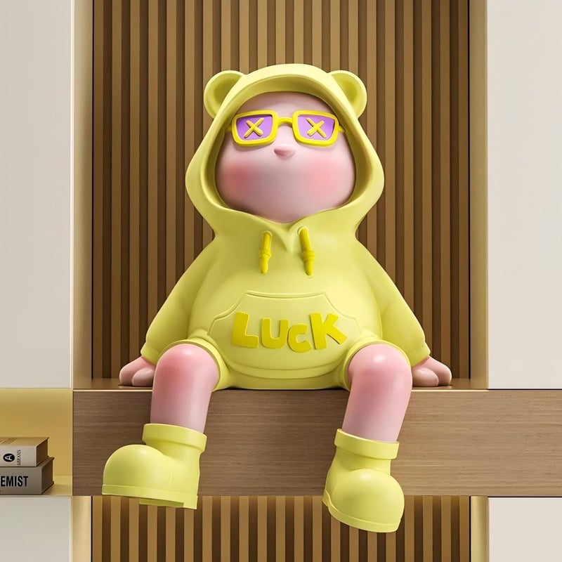 OMELPIS Yellow Hanging Feet Lucky Bear Resin Statue Creative Art Sculpture Ornaments Modern Simple Home Office Décor Crafts for Living Room TV Cabinet Shelf Table Desk Foyer Decorations Gifts H'45CM - Image 1