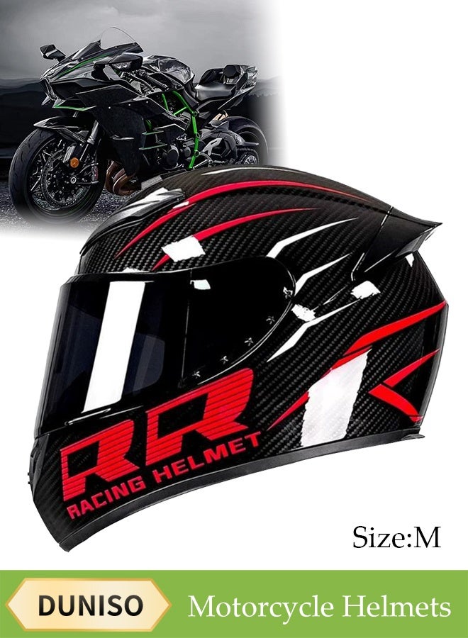 Full Face Motorcycle Helmet, Lightweight Crash Resistant Motorcycle Helmet, All Season Cool Racing Helmet,with Black Lenses, Breathable Lining, Suitable for Both Men and Women (M)