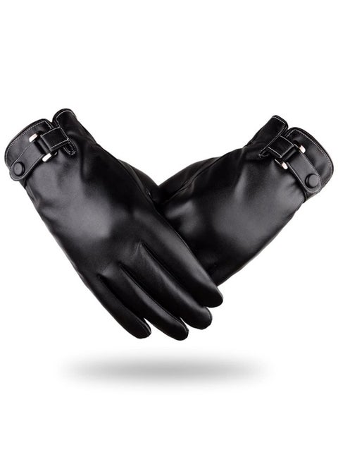 Winter Gloves for Men, PU Leather Fleece Warm Lining Gloves for Riding, Touch Screen Winter Gloves Fashion Winter Leather Gloves for Men Driving Gloves for Men (Black Style)