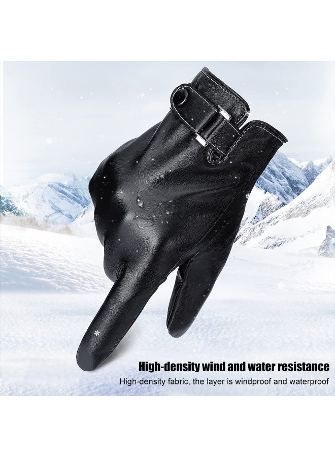 Winter Gloves for Men, PU Leather Fleece Warm Lining Gloves for Riding, Touch Screen Winter Gloves Fashion Winter Leather Gloves for Men Driving Gloves for Men (Black Style) - Image 4