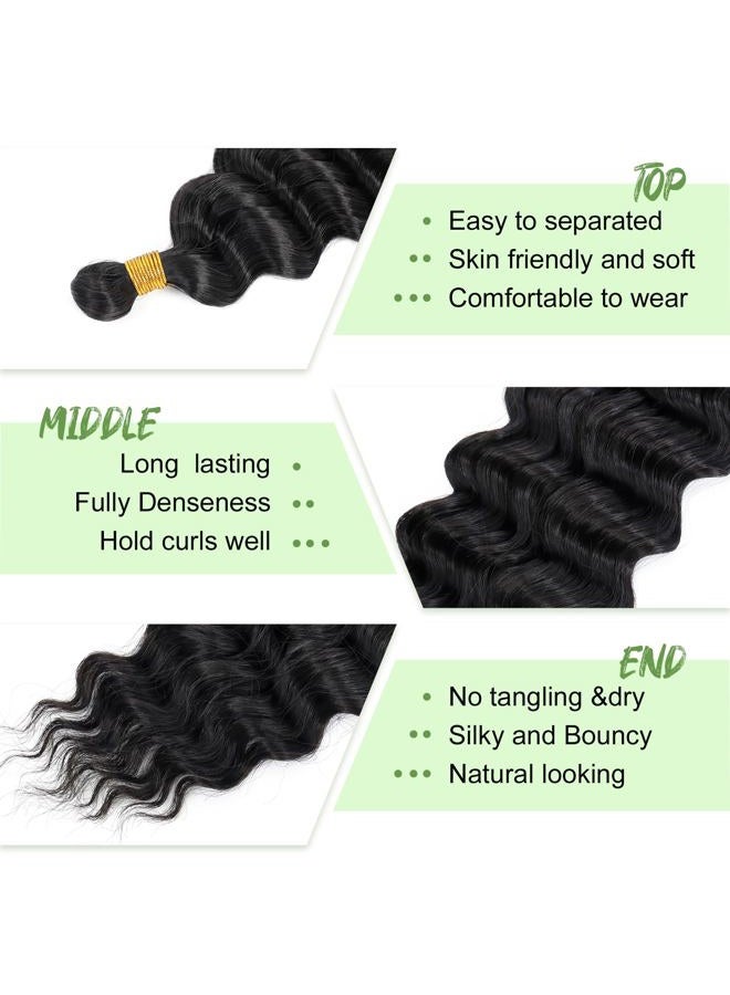 Eerya Long Curly Braiding Hair for Kids 12 Inch 2 Packs Deep Ocean Wave Crochet Hair for Black Women Deep Wave Braiding Hair for Boho Braids（12 inch, #1B） - Image 3