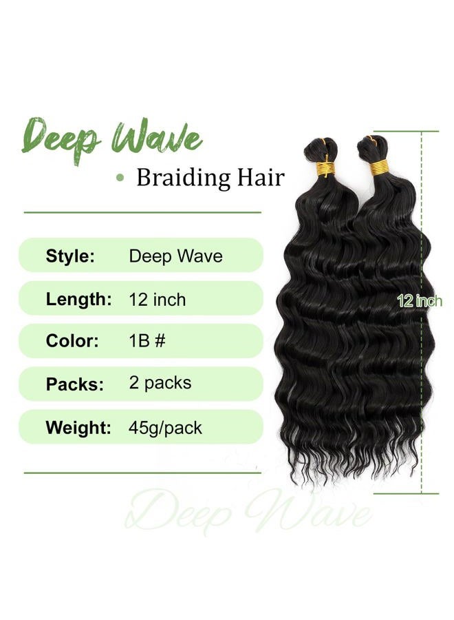 Eerya Long Curly Braiding Hair for Kids 12 Inch 2 Packs Deep Ocean Wave Crochet Hair for Black Women Deep Wave Braiding Hair for Boho Braids（12 inch, #1B） - Image 2