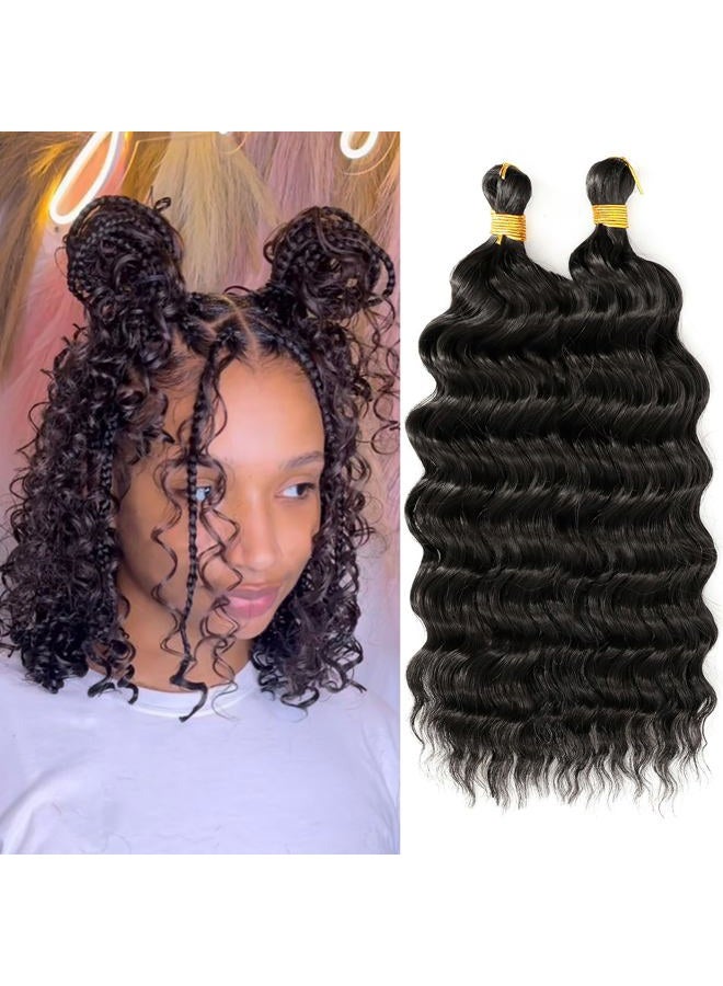 Eerya Long Curly Braiding Hair for Kids 12 Inch 2 Packs Deep Ocean Wave Crochet Hair for Black Women Deep Wave Braiding Hair for Boho Braids（12 inch, #1B） - Image 1