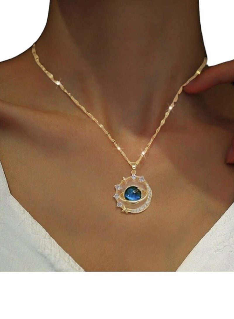 Stunning Space Shoulder Bone Necklace Inlaid Titanium Steel Fashion One Piece - Image 1