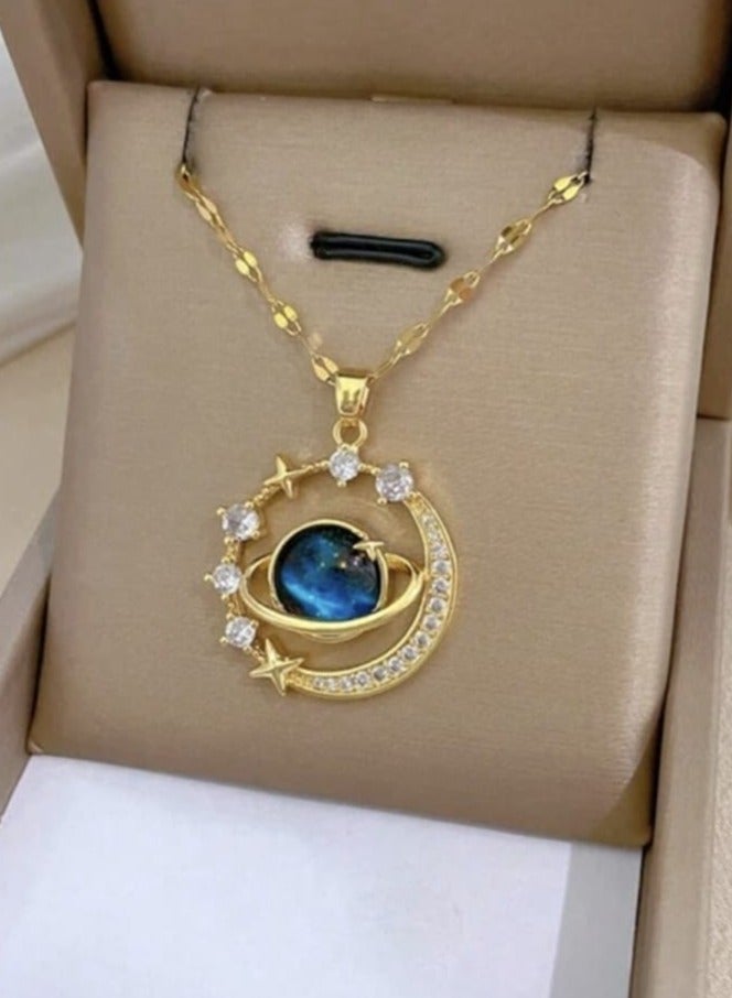 Stunning Space Shoulder Bone Necklace Inlaid Titanium Steel Fashion One Piece - Image 3