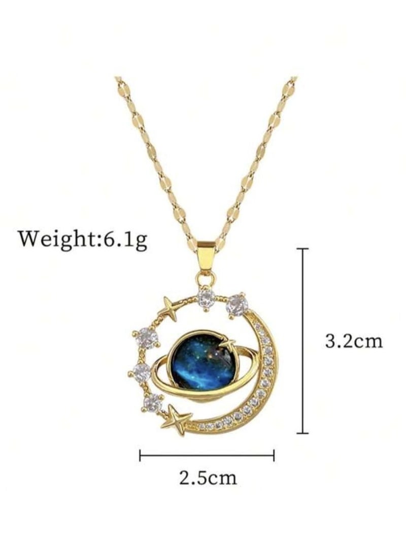 Stunning Space Shoulder Bone Necklace Inlaid Titanium Steel Fashion One Piece - Image 2