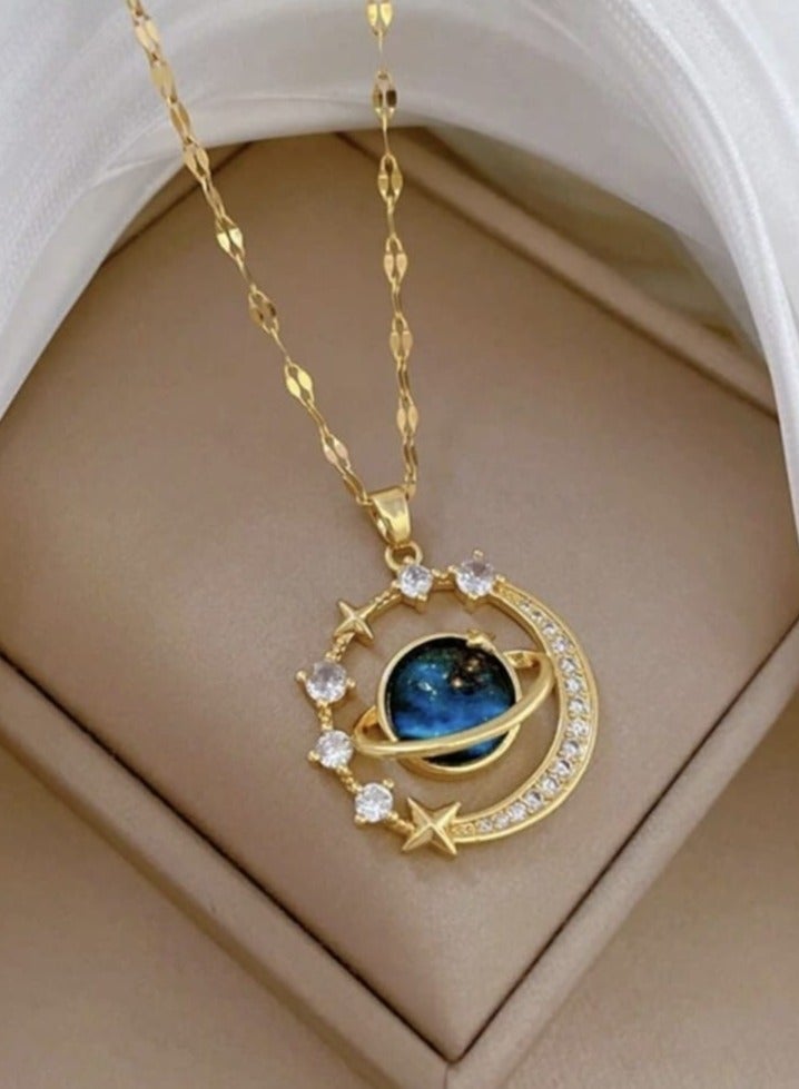 Stunning Space Shoulder Bone Necklace Inlaid Titanium Steel Fashion One Piece - Image 4