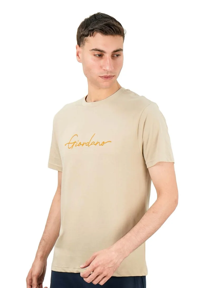 جيوردانو تيشيرت قطني رجالي بياقة دائرية وطبعة مميزة