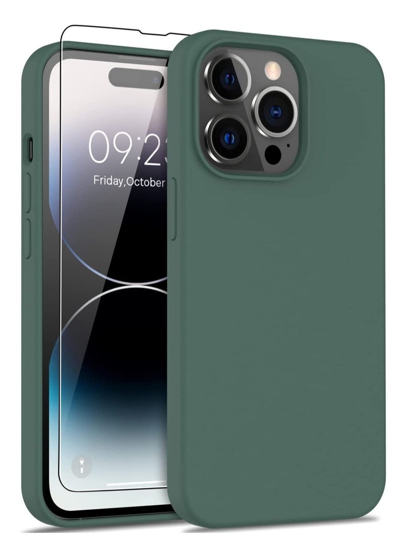 ELTRAZONE iPhone 14 Pro Max Case with Screen Protector Soft Flexible Silicone Gel Rubber Bumper Cover Slim Fit Shockproof Protective Phone Case for iPhone 14 Pro Max 6.7" Dark Green - Image 1