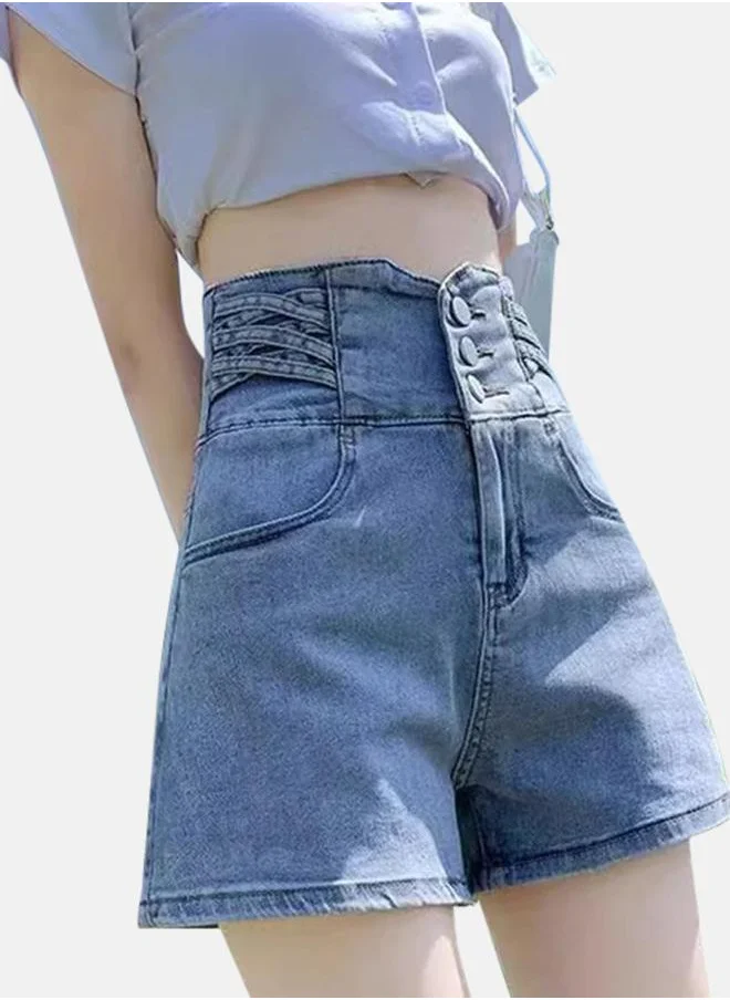 يونيكي Blue Slim Fit High-Rise Denim Shorts