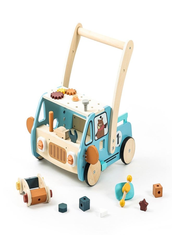 IEATFO Wooden Baby Walker Adjustable Height with Tool Bench and Toy Storage Wagon - Multifunctional Toddler Push Walker Ergonomically Designed for Natural Walking - 3+ Years of Continuous Use - Image 1