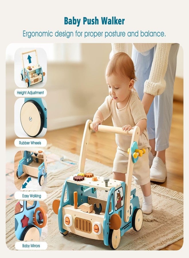 IEATFO Wooden Baby Walker Adjustable Height with Tool Bench and Toy Storage Wagon - Multifunctional Toddler Push Walker Ergonomically Designed for Natural Walking - 3+ Years of Continuous Use - Image 3