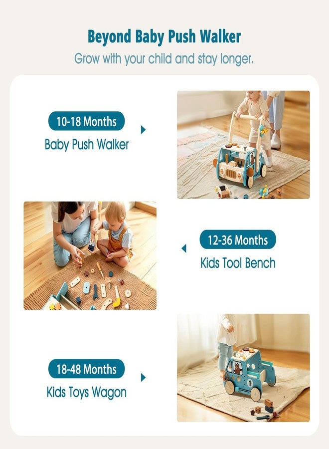 IEATFO Wooden Baby Walker Adjustable Height with Tool Bench and Toy Storage Wagon - Multifunctional Toddler Push Walker Ergonomically Designed for Natural Walking - 3+ Years of Continuous Use - Image 2