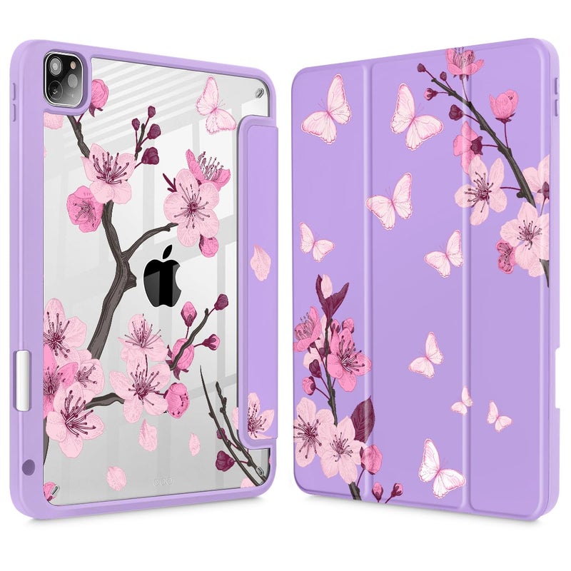 May Chen for iPad Pro 11 inch M2 4th Generation 2022 iPad Pro 11 3rd2nd1st Gen Case with Transparent Shockproof Back Cover Builtin Pencil Holder Auto SleepWake Pink Cherry Blossom