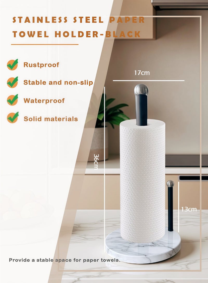 High-End Black Stainless Steel Stand-Up Paper Towel Holder: Rustproof, Waterproof & Stable Roll Tissue Organizer for Kitchen & Bathroom - Image 1