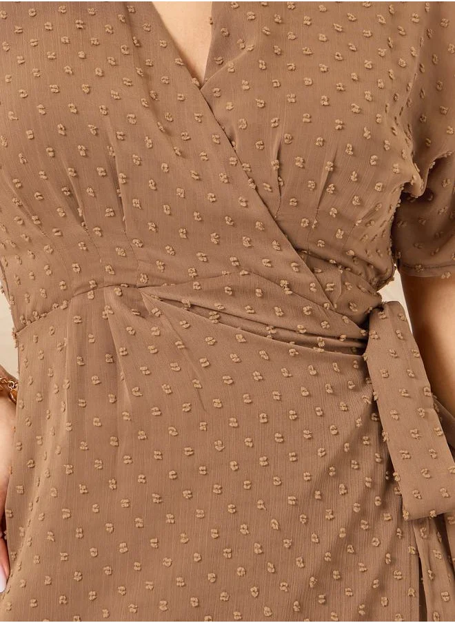 ستايلي Dobby Batwing Sleeves Wrap Maxi Dress