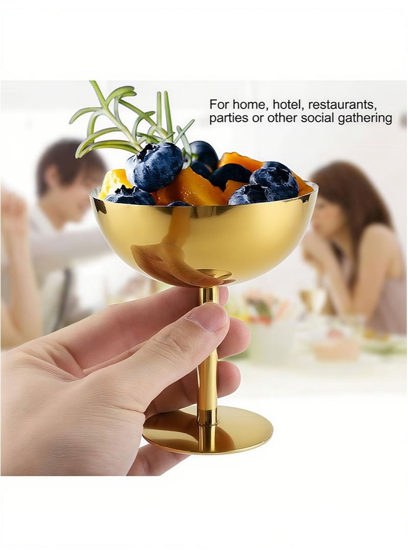 أبوستيم كوب آيس كريم مكون من قطعتين، كوب حلوى من الفولاذ المقاوم للصدأ، وعاء صلصة، كوب حلوى صغير مستدير القدم، مناسب لحفلات بودنغ السلطة والفواكه (ذهبي) - Image 4