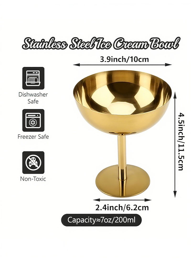 أبوستيم كوب آيس كريم مكون من قطعتين، كوب حلوى من الفولاذ المقاوم للصدأ، وعاء صلصة، كوب حلوى صغير مستدير القدم، مناسب لحفلات بودنغ السلطة والفواكه (ذهبي) - Image 2