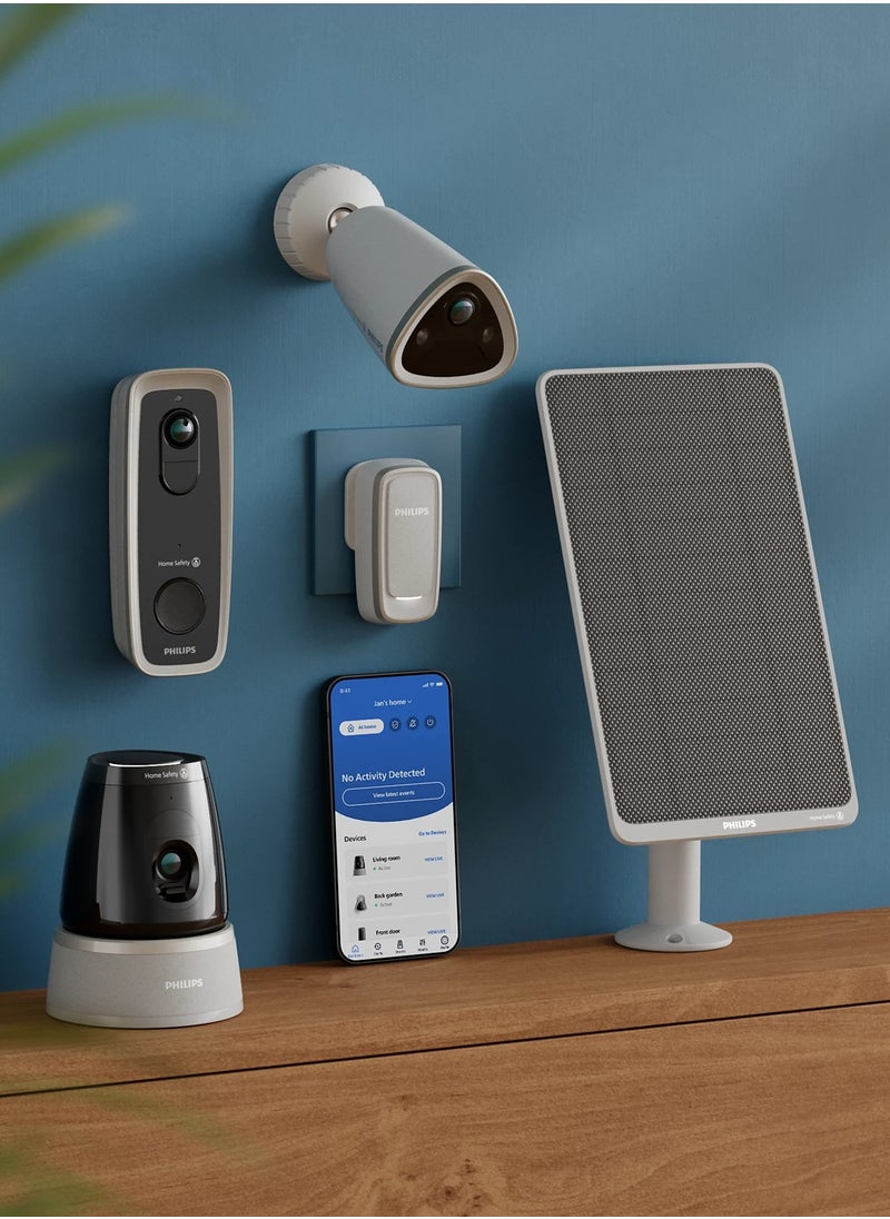Philips - 4MP 2K+ Home Safety 5000 Series Wireless Spotlight Camera, Indoor & Outdoor use, Powerful Motion Activated Light, Person and vehicle detection, Full colour night vision, Infrared visbility up to 8 M - Model HSP5800/01 - Image 1