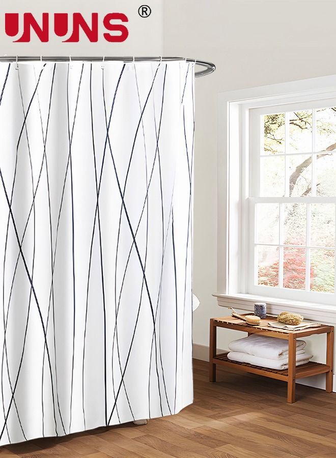 UNUNS ستارة حمام مقاس 180 × 180 سم للحمام مع خطافات، ستارة حمام أنيقة مخططة باللونين الأبيض والأسود وحاشية مرجحة، إكسسوارات حمام مقاومة للماء - يمكن غسلها في الغسالة - Image 5